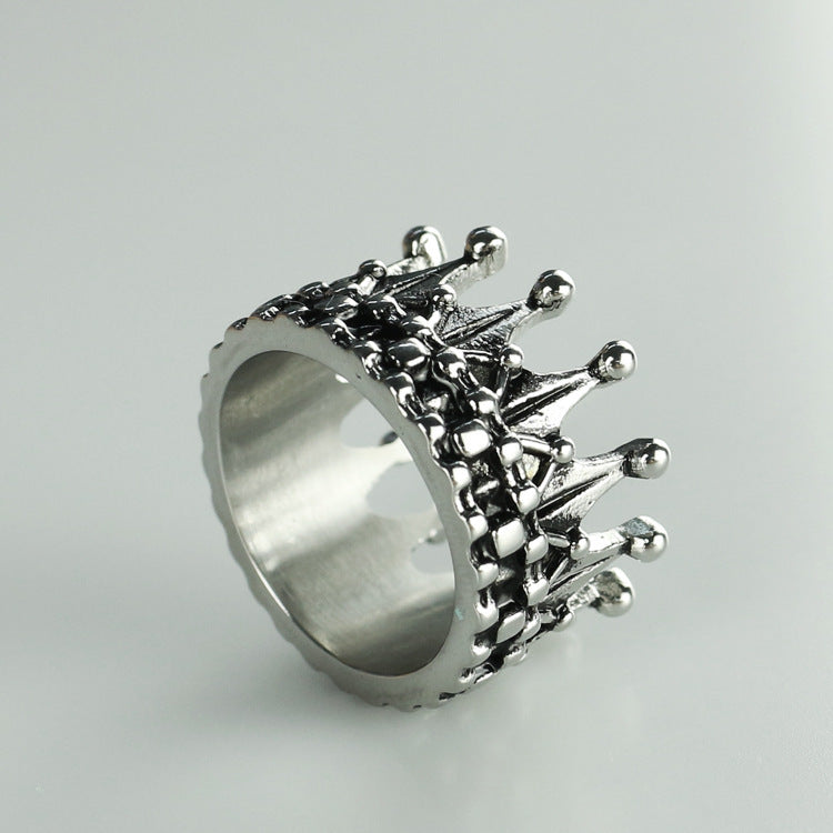Stainless steel steel crown ring silver men and women couple jewelry