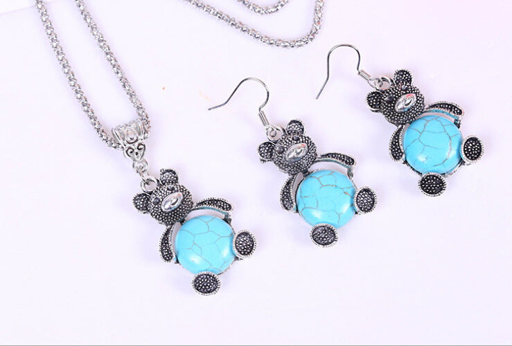 Lovely bear pendant nacklace and Earrings set