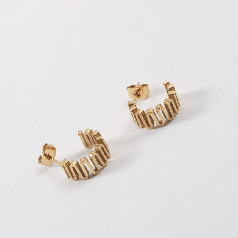 Stainless Steel Gold Twist Wave C Shape Women Jewelry Earrings