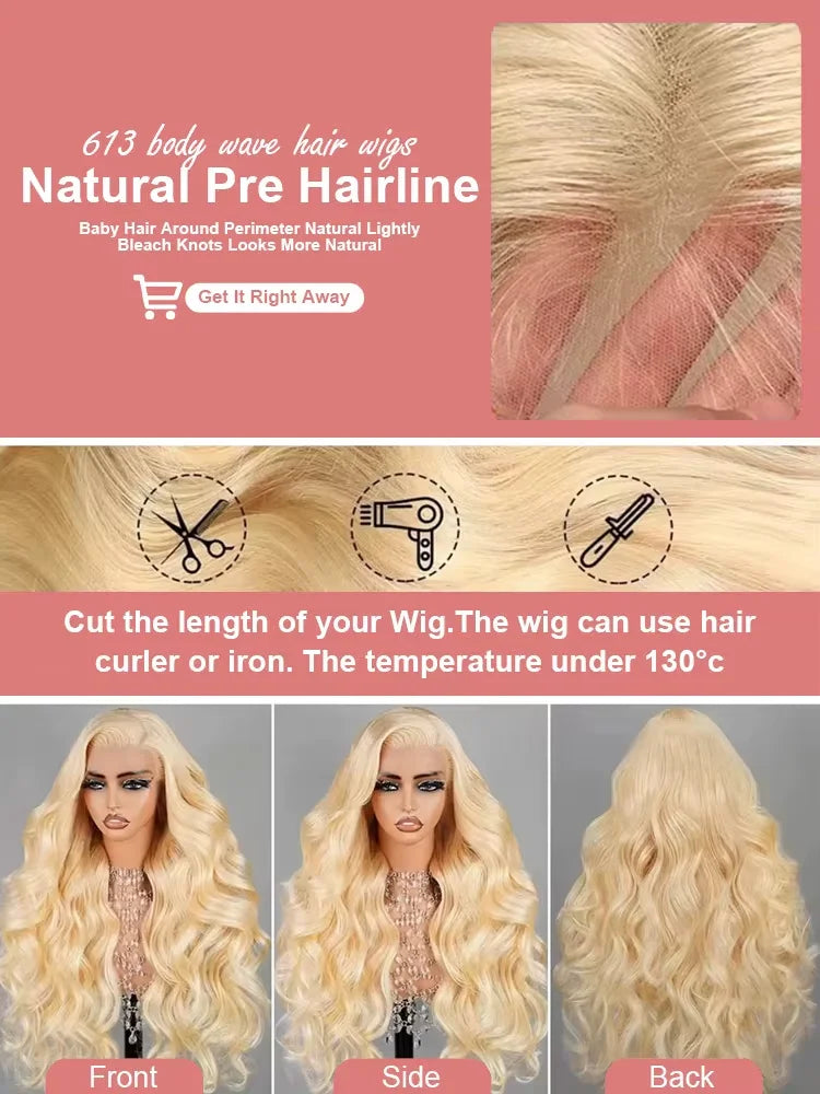 230% 36 40 Inch 613 Honey Blonde Body Wave 13x6 Lace Front Human Hair Wigs Transparent 13x4 Lace Frontal Wig For Black Women