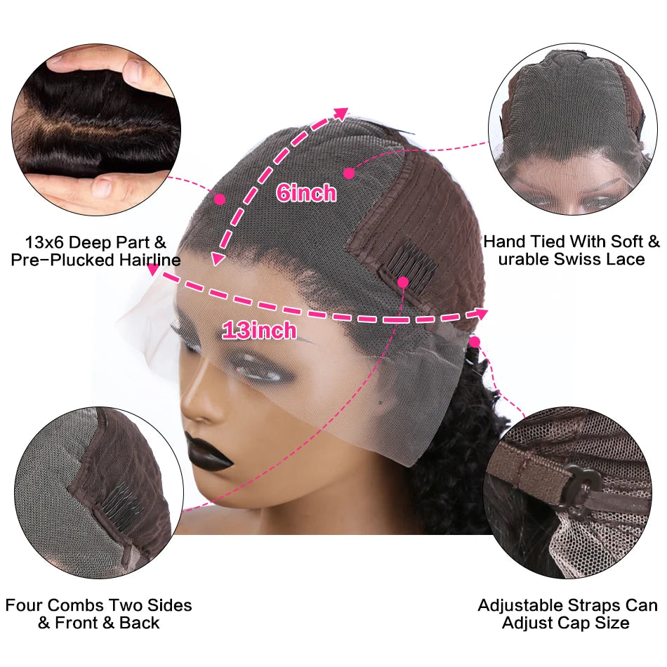Pretty Diary Brazilian Curly HD Transparent 13x6 Lace Front Human Hair Wigs Loose Deep Water Wave Lace Frontal Wigs