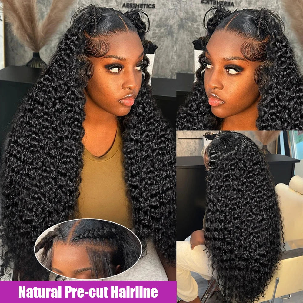 250 Density HD 13X6 Transparent Deep Water Wave Curly Human Hair Lace Frontal Wig 30 40 Inch 13X4 360Lace Front Human Hair Wigs