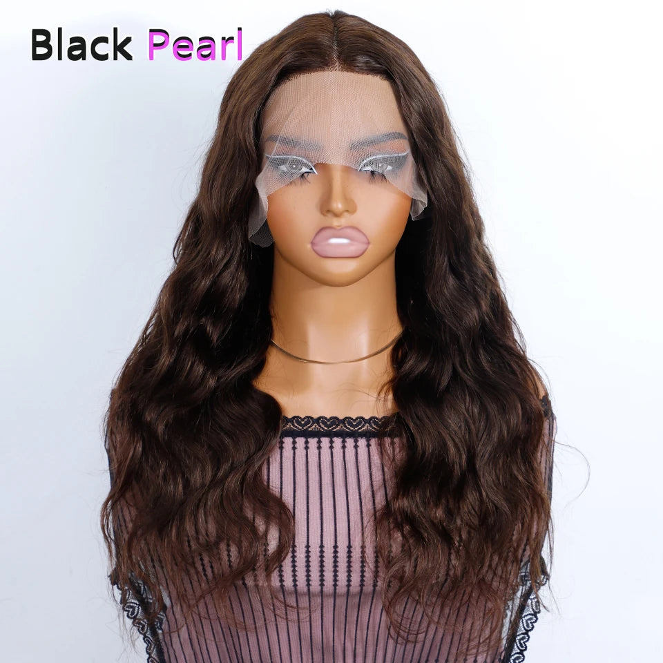 Brazilian Body Wave Human Hair Wig 32" Dark Chocolate Brown HD Lace Front Middle Part Pre-Plucked Natural Looking