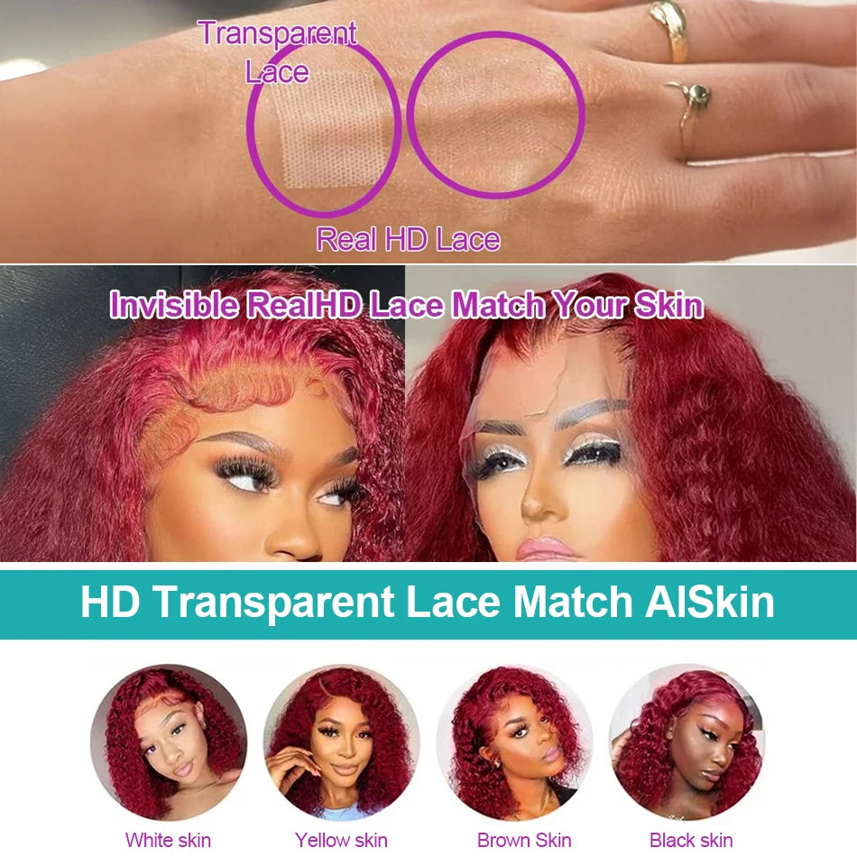 Burgundy 13x6 Hd Lace Frontal Human Hair Wig Deep Wave Curly Wigs For Women Water Wave Colored 99j Red 13x4 Lace Front Wig
