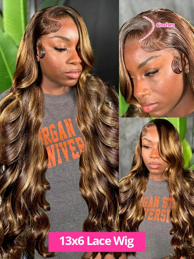 13x6 Highlight Lace Frontal Wig Human Hair Body Wave Ombre Colored Honey Blonde Lace Front Human Hair Wigs For Women Pre Plucked
