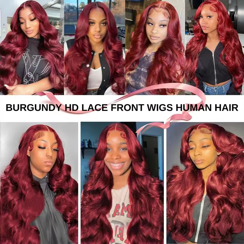 200 Density Burgundy 13x6 HD Lace Frontal Human Hair Wig 99j Body Wave 13x4 Lace Front Wigs Human Hair Brazilian Lace Wigs