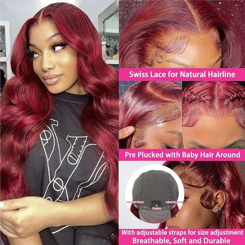 99J Body Wave 13X4 HD Lace Frontal Human Hair Wigs Human Hair 99J Lace Front Wigs Human Hair Pre Plucked