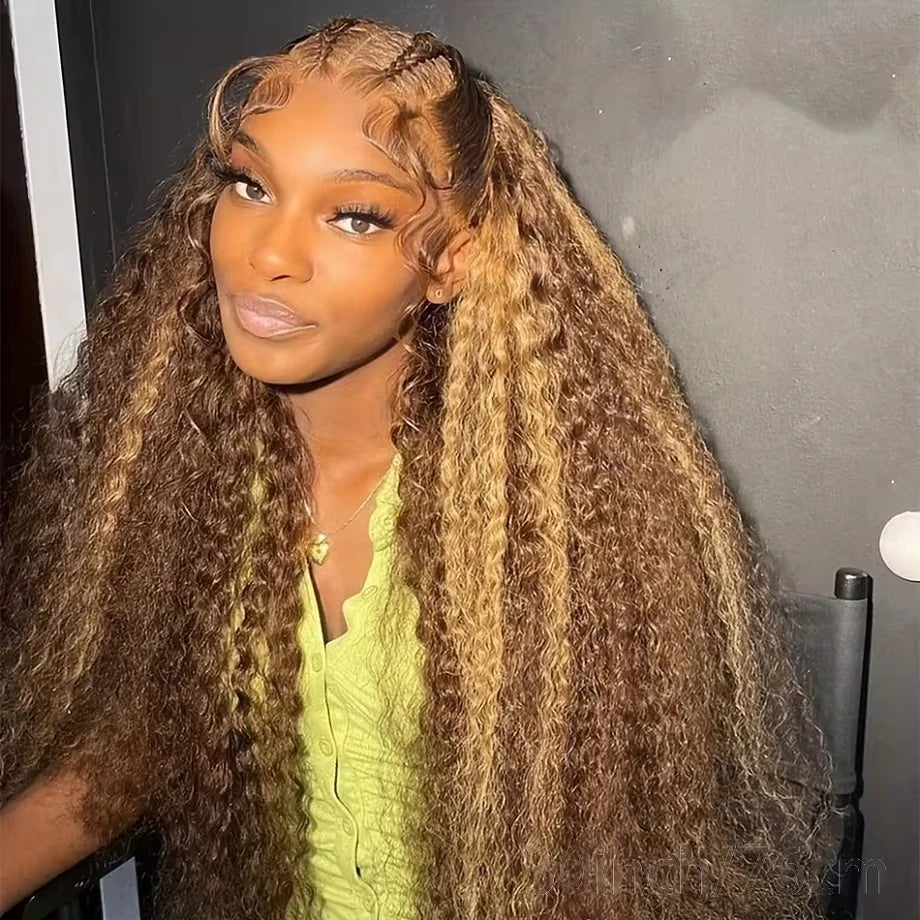 30 Inch Highlight Wig 4/27 Brown Ombre Deep Wave Human Hair Wigs 13x6 HD Lace Frontal Wig 220 Density Transparent Lace Front Wig