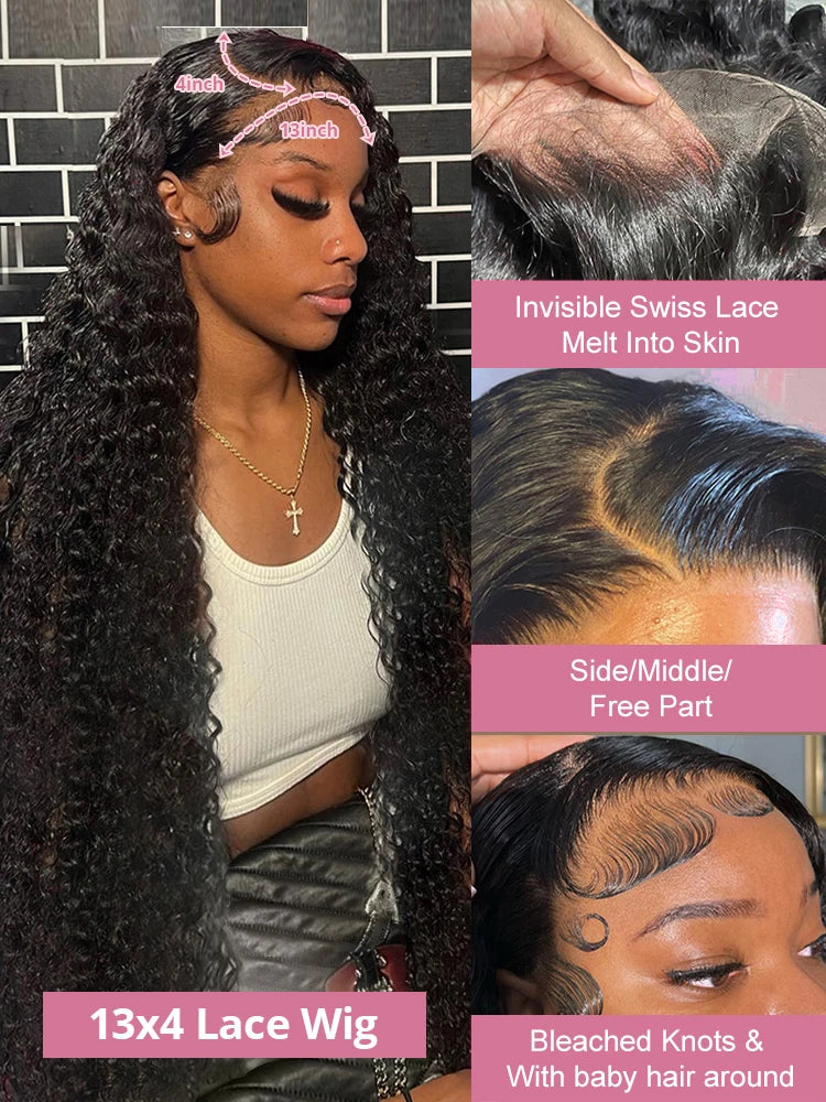 High Density 300% 40 50 Inches Deep Wave 13x6 HD Lace Front Human Hair Wig Loose Water Wave Curly 13x4 360 Full Lace Frontal Wig