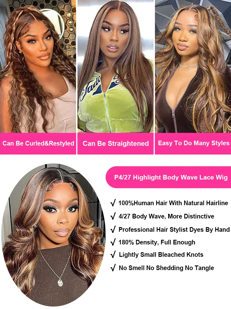 13x6 Highlight Lace Frontal Wig Human Hair Body Wave Ombre Colored Honey Blonde Lace Front Human Hair Wigs For Women Pre Plucked