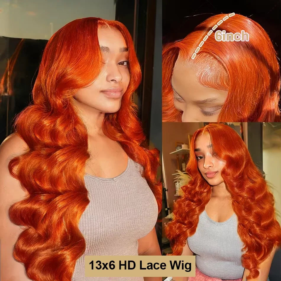 Ginger Orange Body Wave 13x6 13x4 HD Transparent Lace Front Wig Human Hair #350 Colored 5x5 Glueless Hair Wigs For Women