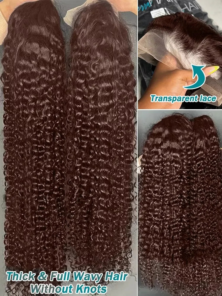 Rosabeauty 30 32Inch 13x6 HD Deep Wave Lace Frontal Wig Chocolate Brown Human Hair Wigs Brazilian Curly Human Hair Wig For Women