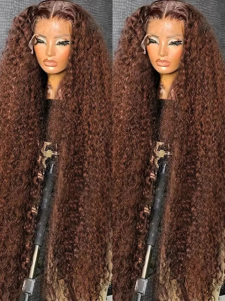 Rosabeauty 30 32Inch 13x6 HD Deep Wave Lace Frontal Wig Chocolate Brown Human Hair Wigs Brazilian Curly Human Hair Wig For Women