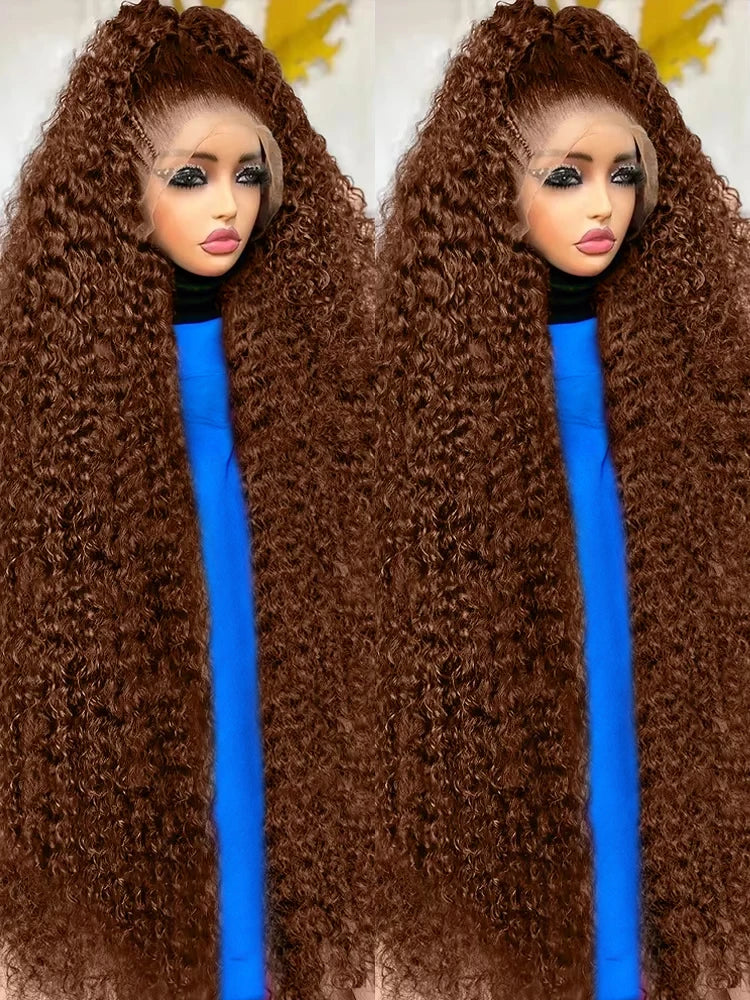 13x6 Hd Chocolate Brown Deep Wave Frontal Wig Brazilian 30 36 Inch 13x4 Water Curly Lace Front Human Hair Wigs For Women 250%