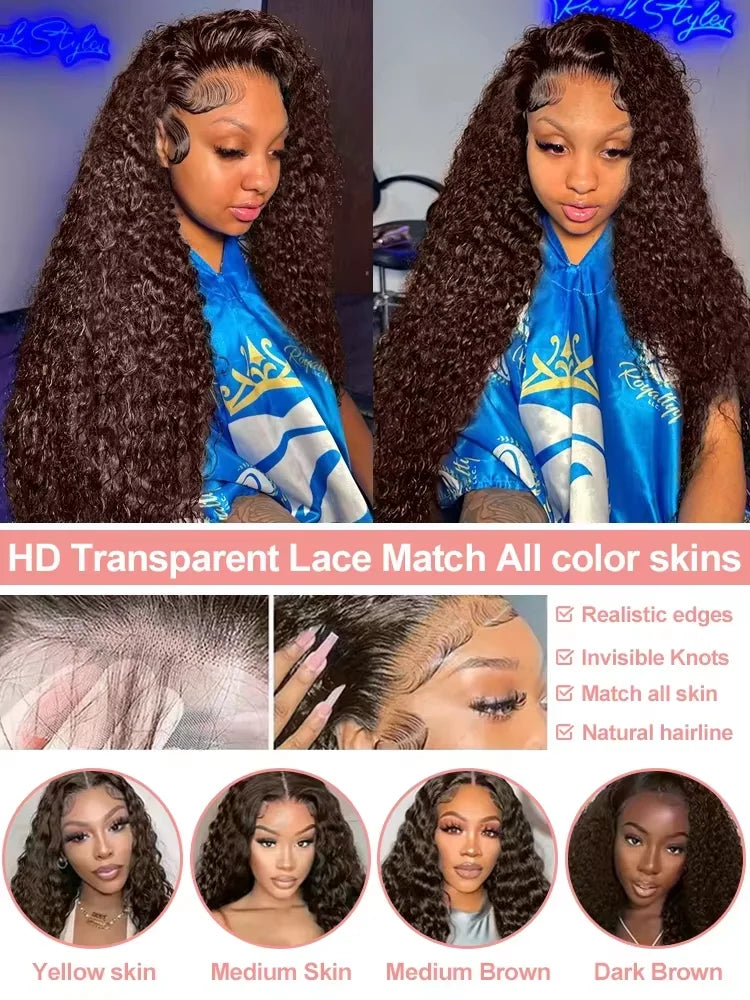 HD 13x4 13x6 Lace Frontal Wigs Human Hair Chocolate Brown Jerry Curly Wigs PrePlucked For Women 30 Inch 220 Density Deep Wave