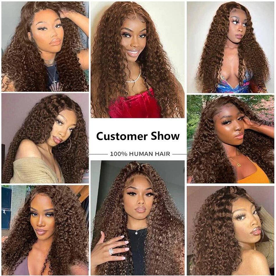 13x4 Chocolate Brown Curly Lace Front Wigs Colored 100% Human Hair Wigs Pre Plucked Deep Wave 13X6 Hd Lace Frontal Brazilian Wig