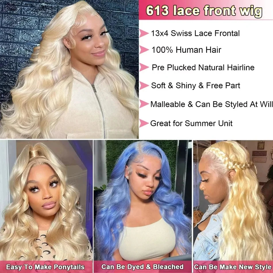 30 Inch 613 Honey Blonde Body Wave 200 Density 13x6 HD Lace Front Human Hair Wigs 13x4 HD Lace Frontal Wig for black women