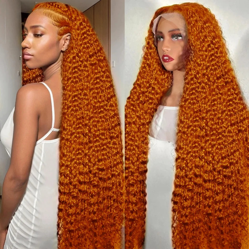 Deep Wave Frontal Wig 13X6 Human Hair Ginger Human Hair Wig 30 Inch Lace Front Wig Colored Brazilian Curly 220 Density For Women