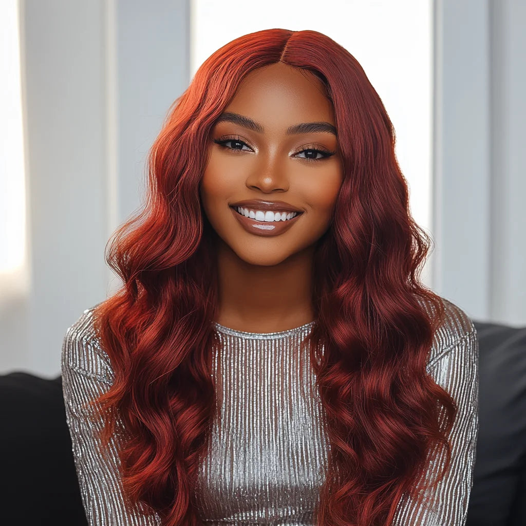 Brazilian Body Wave Human Hair Wig 32" Dark Chocolate Brown HD Lace Front Middle Part Pre-Plucked Natural Looking
