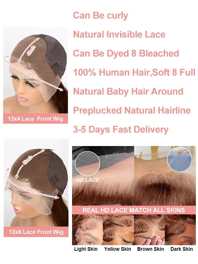 HD 13x4 13x6 Lace Frontal Wigs Human Hair Chocolate Brown Jerry Curly Wigs PrePlucked For Women 30 Inch 220 Density Deep Wave