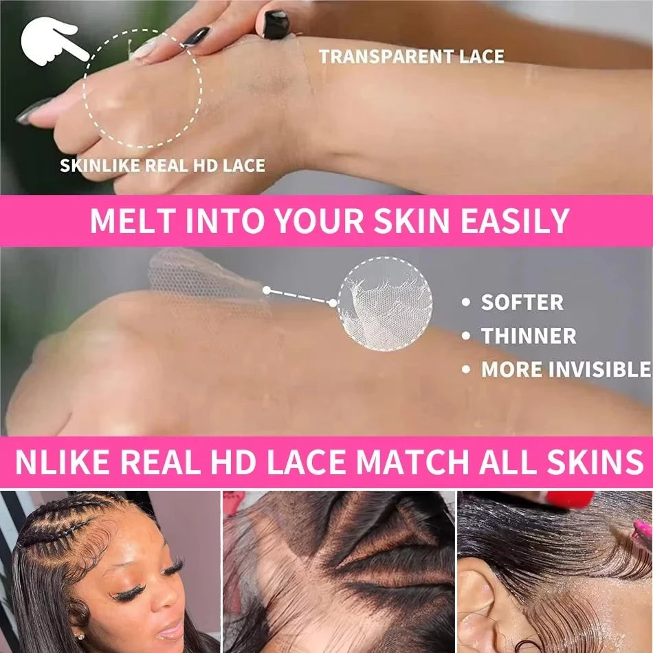13x4 HD Transparent Bone Body Wave Lace Front Wigs 180 Density Brazilian Human Hair Wigs For Women 100% Human Hair Wigs