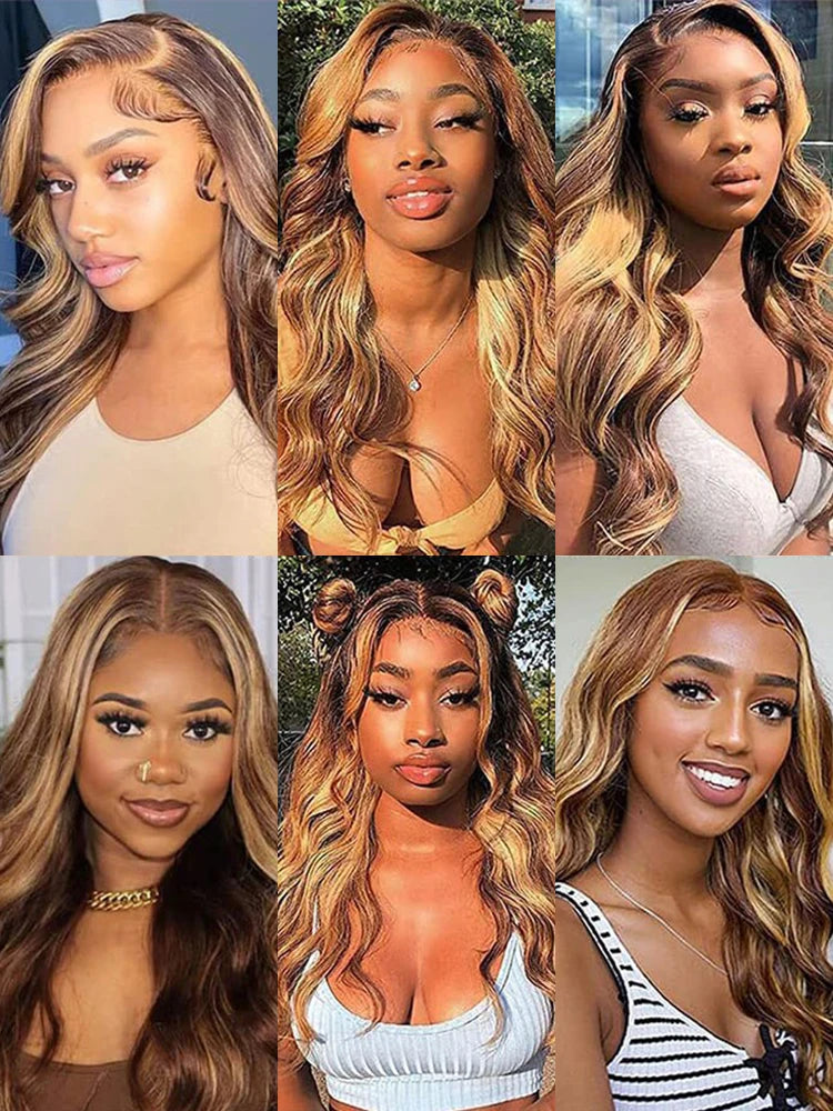 13x6 Highlight Lace Frontal Wig Human Hair Body Wave Ombre Colored Honey Blonde Lace Front Human Hair Wigs For Women Pre Plucked