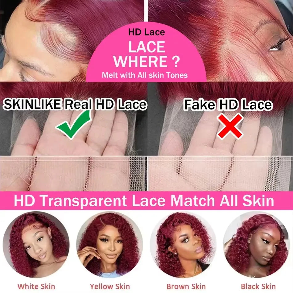 30 40 Inch 99J Burgundy Curly 13x6 HD Lace Frontal Wigs Human Hair Brazilian 13x4 Colored Deep Wave Frontal Wig For Women