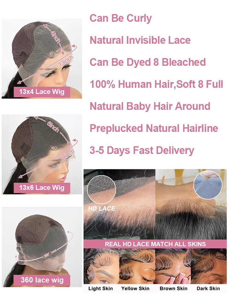 High Density 300% 40 50 Inches Deep Wave 13x6 HD Lace Front Human Hair Wig Loose Water Wave Curly 13x4 360 Full Lace Frontal Wig