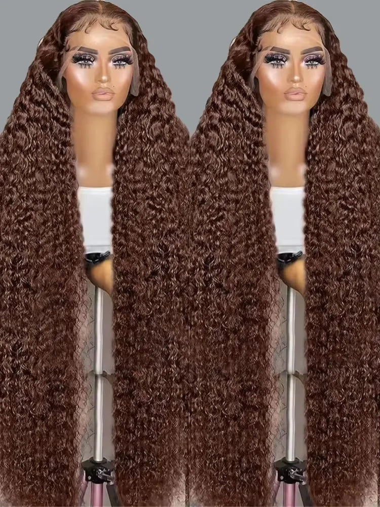 HD 13x4 13x6 Lace Frontal Wigs Human Hair Chocolate Brown Jerry Curly Wigs PrePlucked For Women 30 Inch 220 Density Deep Wave
