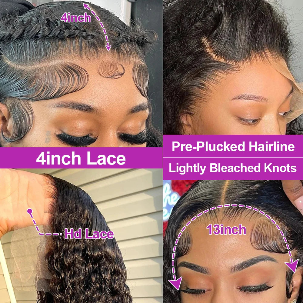 250 Density HD 13X6 Transparent Deep Water Wave Curly Human Hair Lace Frontal Wig 30 40 Inch 13X4 360Lace Front Human Hair Wigs