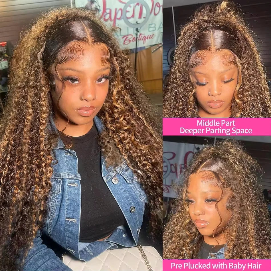 30 Inch Highlight Wig 4/27 Brown Ombre Deep Wave Human Hair Wigs 13x6 HD Lace Frontal Wig 220 Density Transparent Lace Front Wig