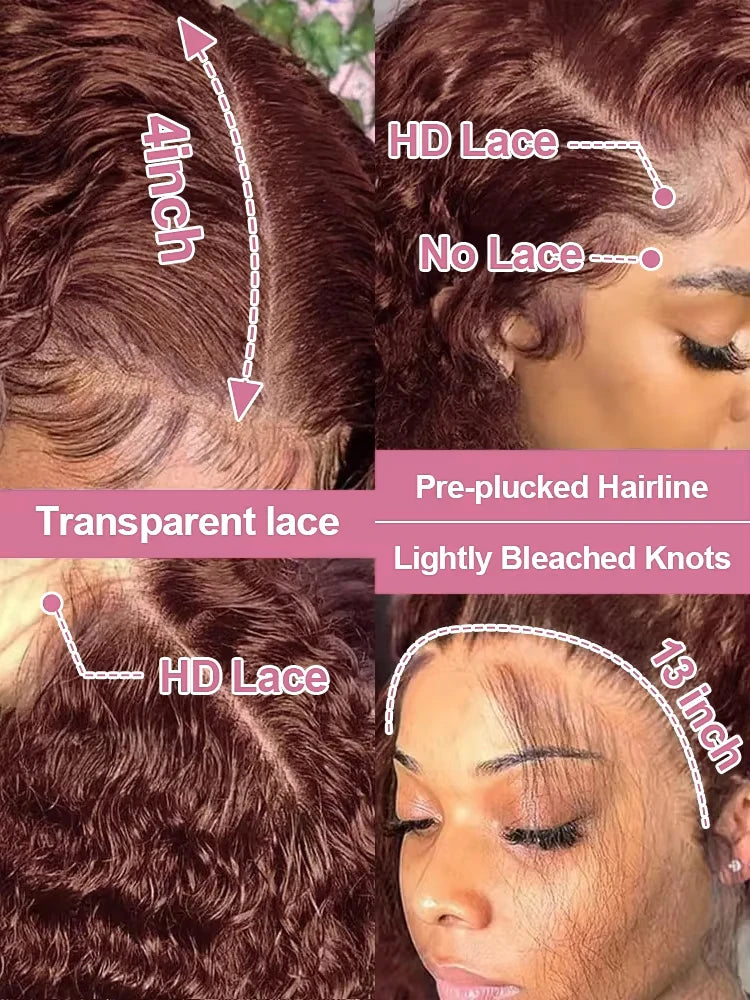 13x6 Hd Chocolate Brown Deep Wave Frontal Wig Brazilian 30 36 Inch 13x4 Water Curly Lace Front Human Hair Wigs For Women 250%