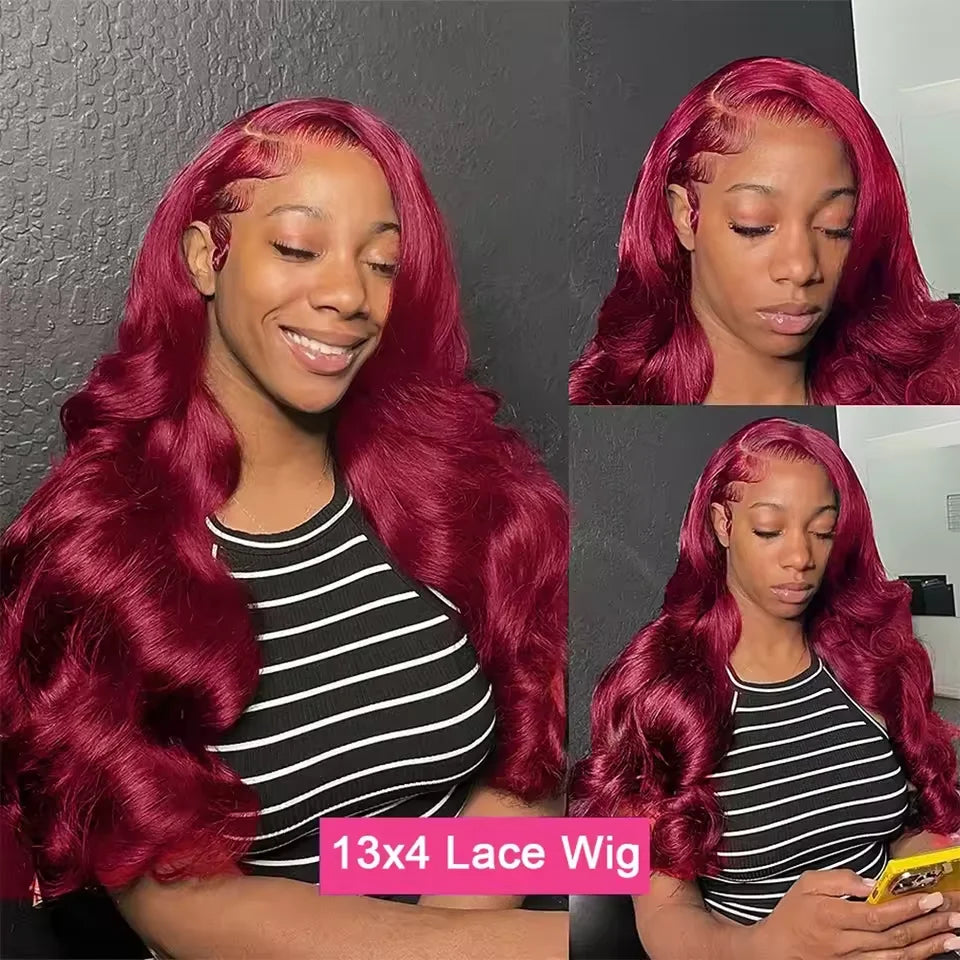 200 Density Burgundy 13x6 HD Lace Frontal Human Hair Wig 99j Body Wave 13x4 Lace Front Wigs Human Hair Brazilian Lace Wigs