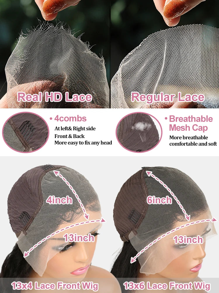 13x6 Hd Chocolate Brown Deep Wave Frontal Wig Brazilian 30 36 Inch 13x4 Water Curly Lace Front Human Hair Wigs For Women 250%