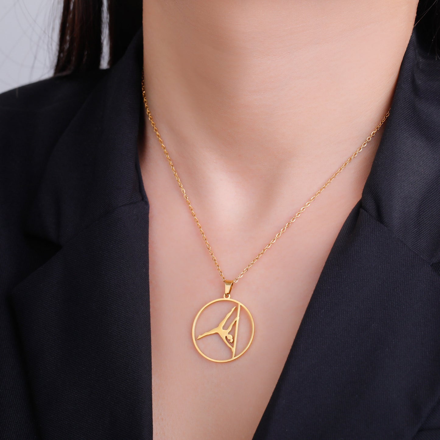 Artistic Gymnastics Pole Dance Support Action Pendant Necklace Women Stainless Steel Jewelry