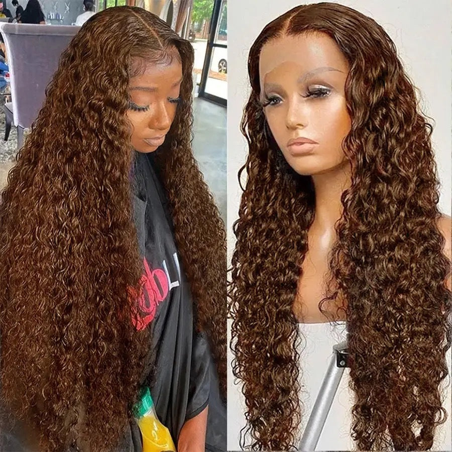 Women's Wig Front Lace Small Roll Brown Long Curling Iron Set