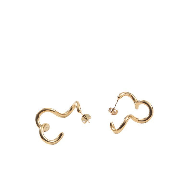Stainless Steel Gold Twist Wave C Shape Women Jewelry Earrings