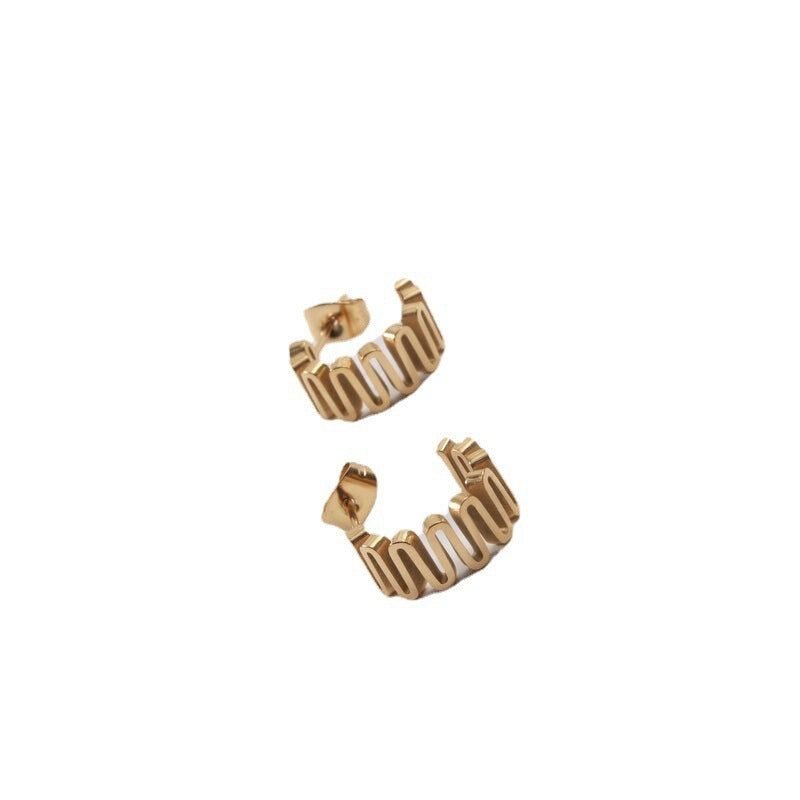 Stainless Steel Gold Twist Wave C Shape Women Jewelry Earrings