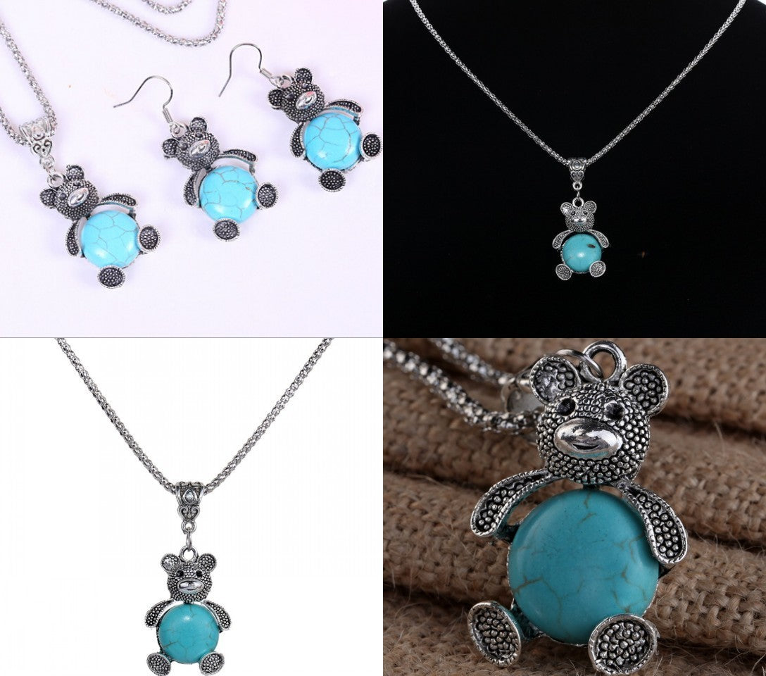Lovely bear pendant nacklace and Earrings set