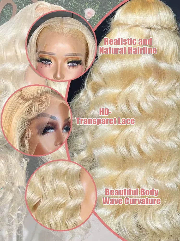 230% 36 40 Inch 613 Honey Blonde Body Wave 13x6  Lace Front Human Hair Wigs Transparent 13x4 Lace Frontal Wig For Black Women