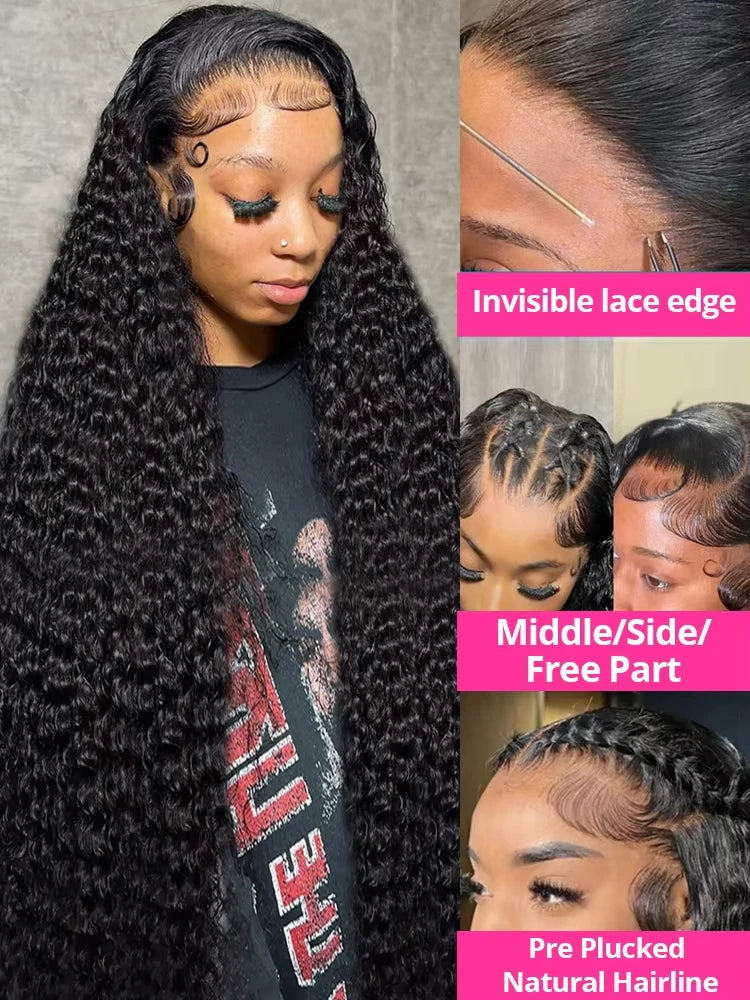 Mossily 300% High Density Loose Deep Wave 40Inch 13x6 13x4 HD Lace Frontal Human Hair Wig Glueless Preplucked Curly Wig