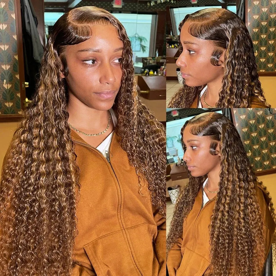 30 Inch Highlight Wig Human Hair Deep Curly Lace Front Wig Colored Human Hair Wigs Pre Plucked 13x6 Deep Wave Lace Frontal Wig