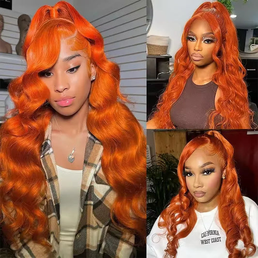 Ginger Orange Body Wave 13x6 13x4 HD Transparent Lace Front Wig Human Hair #350 Colored 5x5 Glueless Hair Wigs For Women