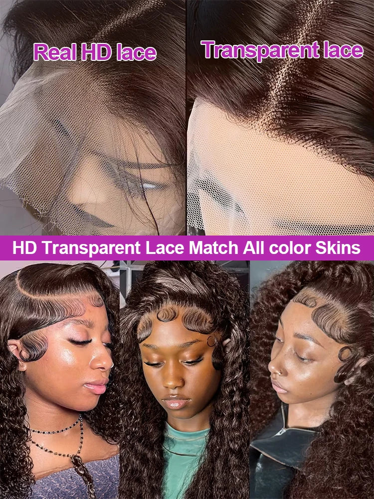 Curly Wave Chocolate Brown Coroled High Density 30 Inch Human Hair 13x6 Hd Transparent Lace Frontal Wig Brazilian Hair For Women