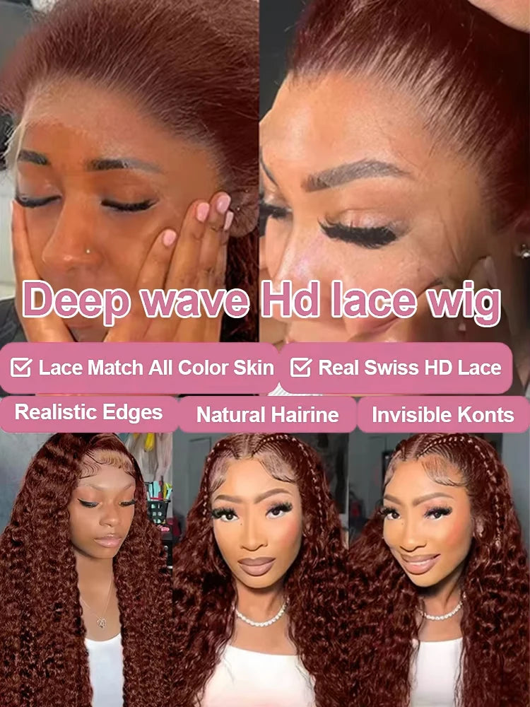 13x6 Hd Chocolate Brown Deep Wave Frontal Wig Brazilian 30 36 Inch 13x4 Water Curly Lace Front Human Hair Wigs For Women 250%