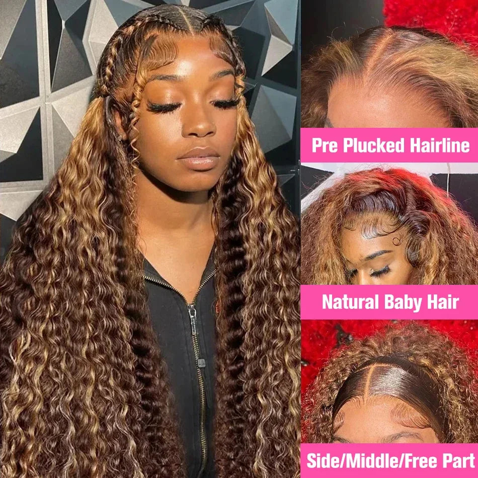 30 Inch Highlight Wig Human Hair Deep Curly Lace Front Wig Colored Human Hair Wigs Pre Plucked 13x6 Deep Wave Lace Frontal Wig