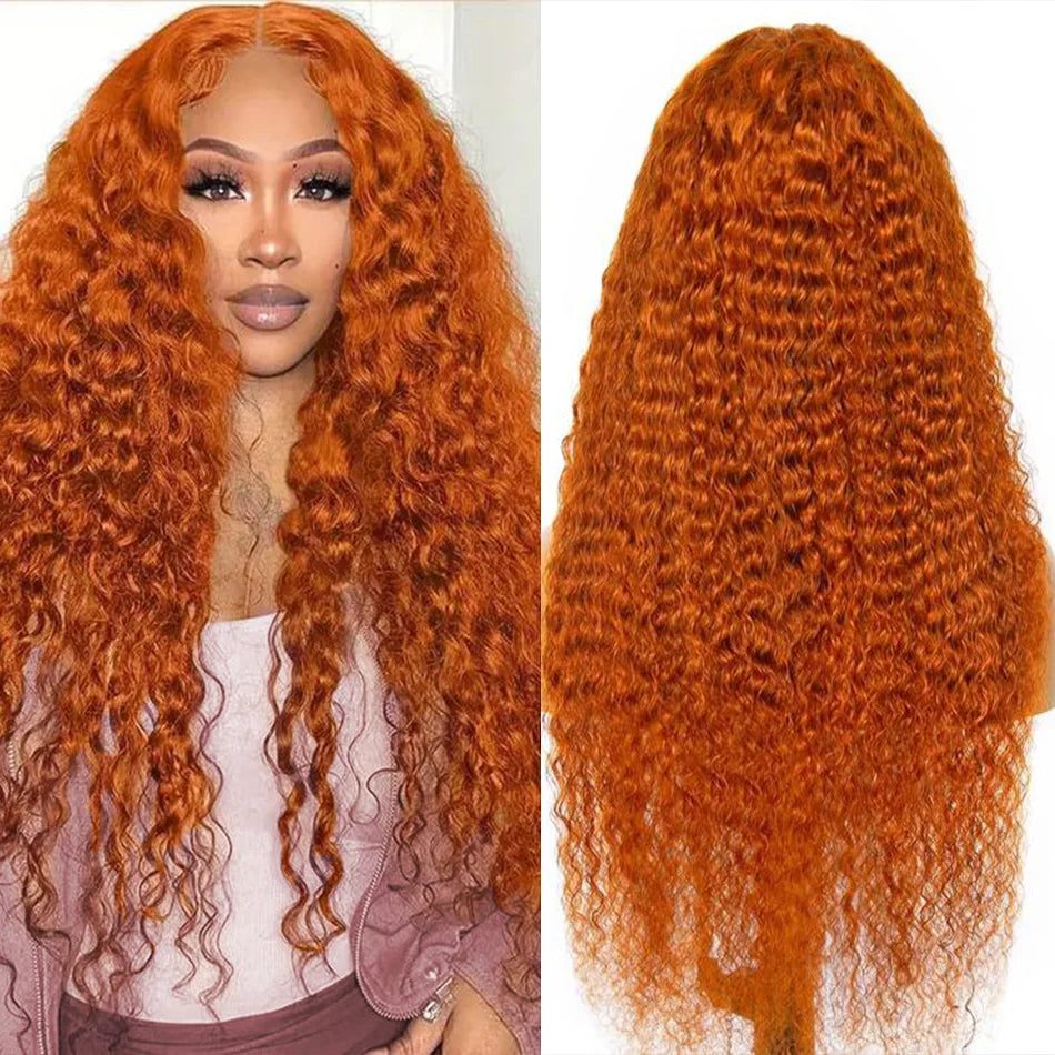 Deep Wave Frontal Wig 13X6 Human Hair Ginger Human Hair Wig 30 Inch Lace Front Wig Colored Brazilian Curly 220 Density For Women