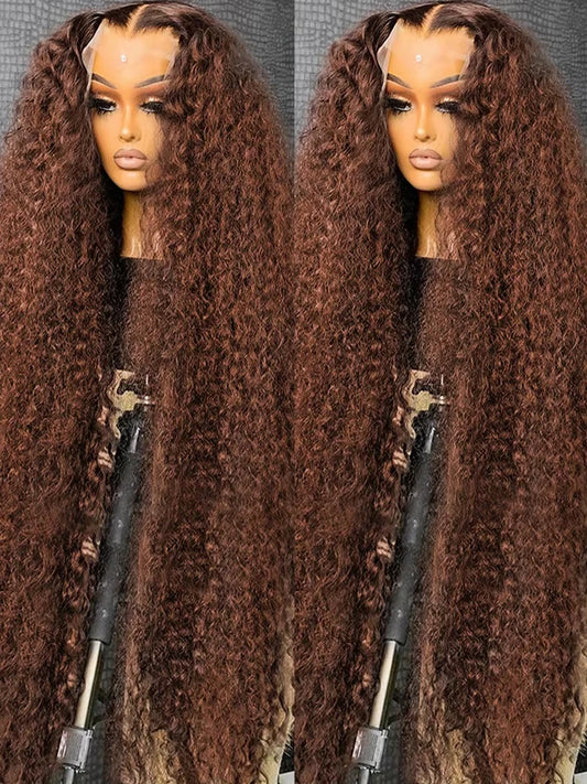 13x4 Chocolate Brown Curly Lace Front Wigs Colored 100% Human Hair Wigs Pre Plucked Deep Wave 13X6 Hd Lace Frontal Brazilian Wig
