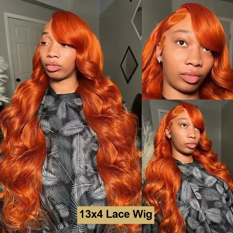 Ginger Orange Body Wave 13x6 13x4 HD Transparent Lace Front Wig Human Hair #350 Colored 5x5 Glueless Hair Wigs For Women