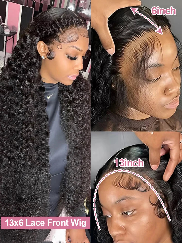 High Density 300% 40 50 Inches Deep Wave 13x6 HD Lace Front Human Hair Wig Loose Water Wave Curly 13x4 360 Full Lace Frontal Wig